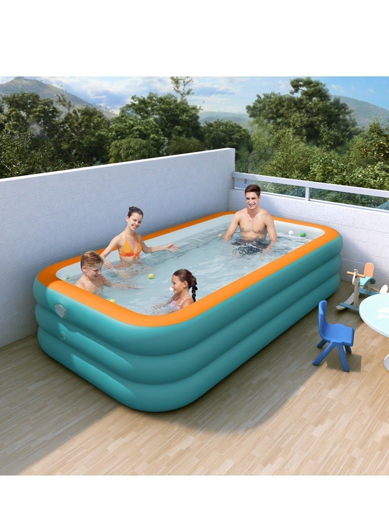 Arabest Family Large Inflatable Swimming Pool 210 x140 x60cm Blow Up Pool for Backyard Easy Setup Sturdy Construction Spacious Adult Size for Outdoor Fun - Image 1